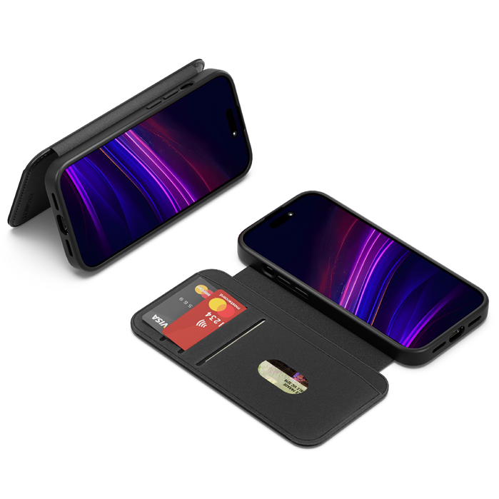 Cygnett MagWallet Leather Case for iPhone 16 Pro Max 6.9' – MagSafe Compatible, 3 Card Slots, 360° Protection, Multi-Angle Stand, Drop Proof, Black
