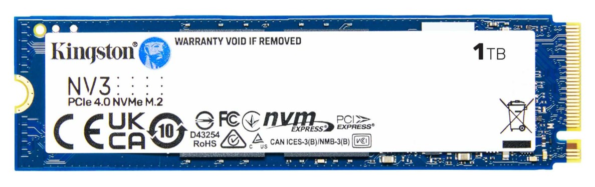 Kingston NV3 PCIe 4.0 NVMe M.2 2280 1TB SSD - 6000MB/s Read, 4000MB/s Write, 3D NAND, 5-Year Warranty