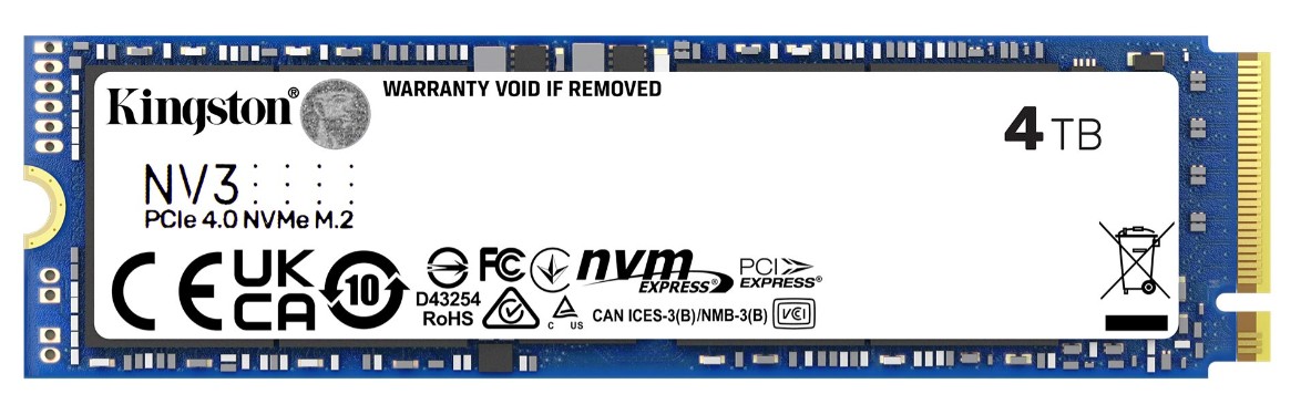 Kingston SNV3S NV3 4TB PCIe 4.0 x4 NVMe M.2 2280 SSD - 6000/5000 MB/s, 3D NAND, High Endurance, 5-Year Warranty