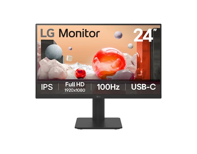 LG 24" IPS Full HD Monitor 23.8" FHD 1920x1080, 100Hz, 5ms, USB-C 65W PD, 3-Side Borderless, Height/Tilt Adjustable
