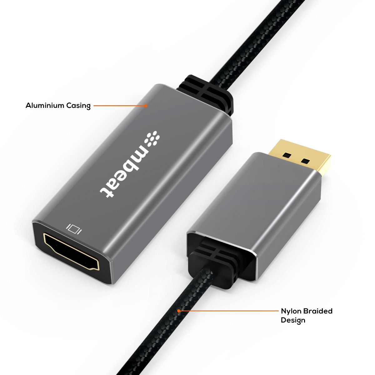 mbeat Elite DisplayPort to HDMI Adapter 15cm Nylon Braided Cable 4K@60Hz Support Space Grey MB-XAD-DPHDM