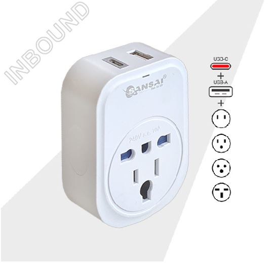 Sansai STV-907AC USB Travel Adaptor with USB-A & USB-C Ports, 100-240VAC 10A 2400W, International Plug Compatibility