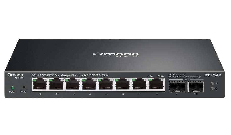 TP-Link Omada ES210X-M2 8-Port 2.5G Managed Switch with 2 10GE SFP+ Slots, Fanless, Metal Casing, Cloud Managed